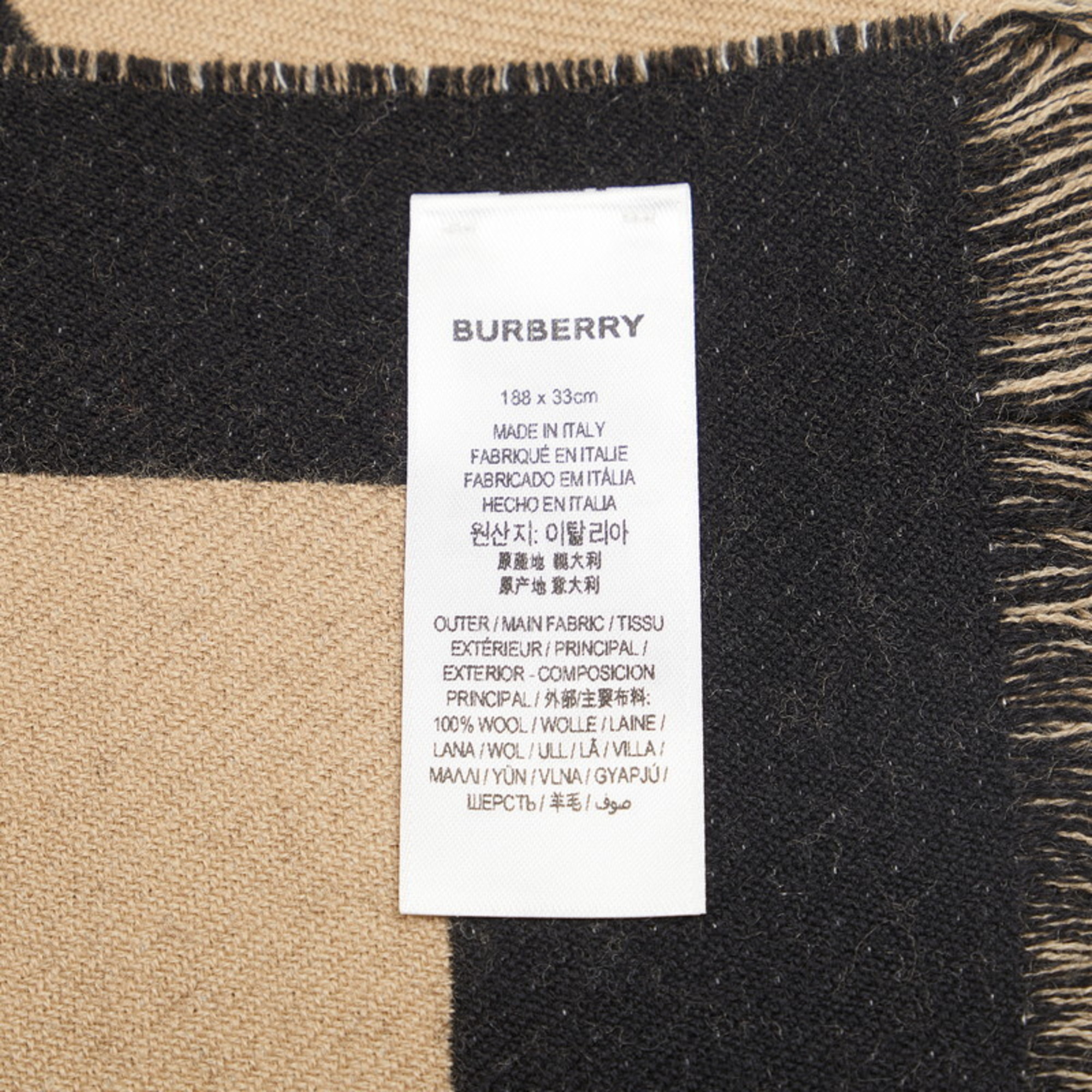 Burberry Scarf Beige Black Wool Women's BURBERRY
