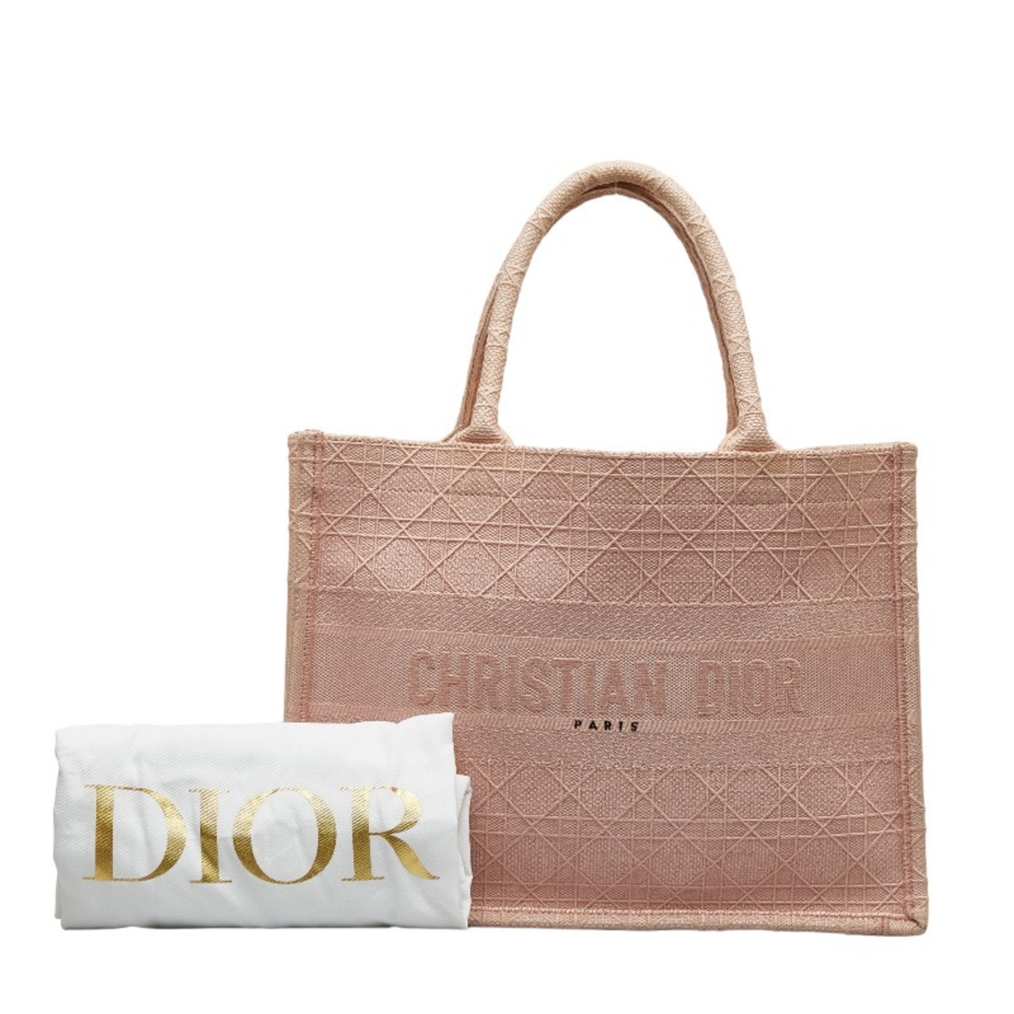 Christian Dior Dior Cannage Book Tote Bag Handbag Pink Canvas Women's