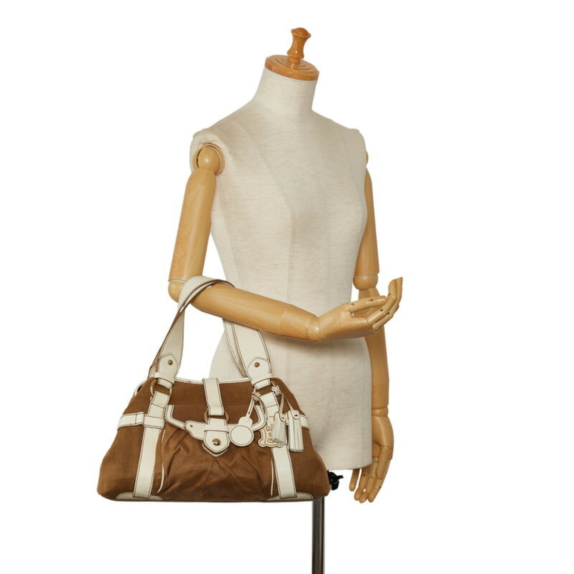 Celine Handbag SC-SA-1016 Brown White Canvas Leather Women's CELINE