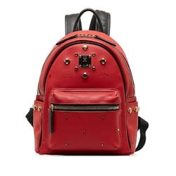 MCM Visetos Glam Studded Rucksack Backpack Red PVC Leather Women's