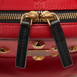 MCM Visetos Glam Studded Rucksack Backpack Red PVC Leather Women's