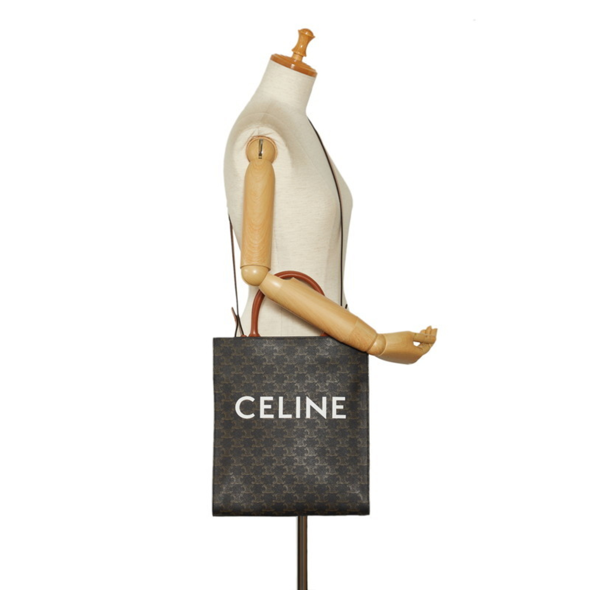 Celine Triomphe Vertical Cover Large Handbag Shoulder Bag Brown PVC Leather Women's CELINE
