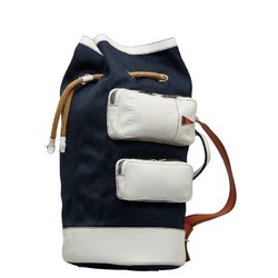 LOEWE Shoulder Bag Handbag Navy White Canvas Leather Ladies
