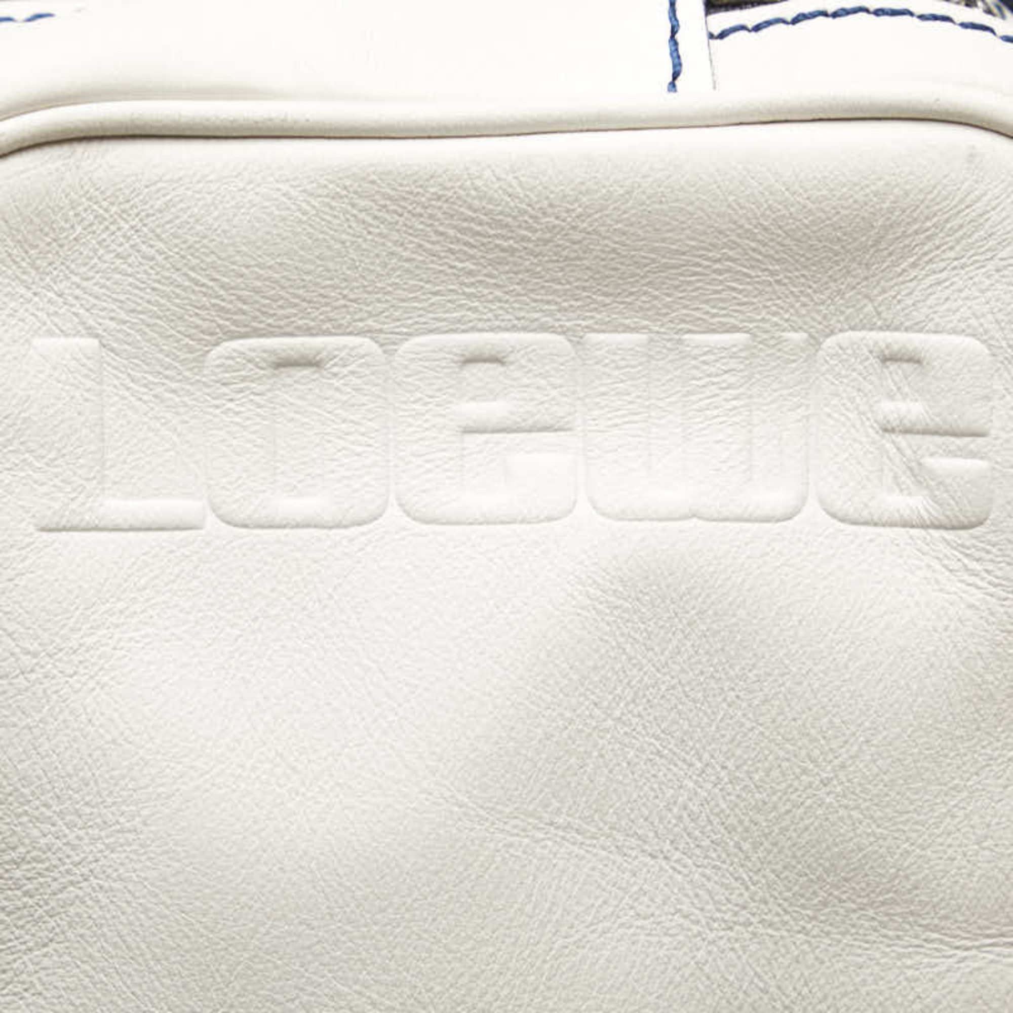 LOEWE Shoulder Bag Handbag Navy White Canvas Leather Ladies