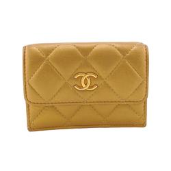 CHANEL Compact Wallet Coco Mark Matelasse Trifold Gold Women's Z0005167