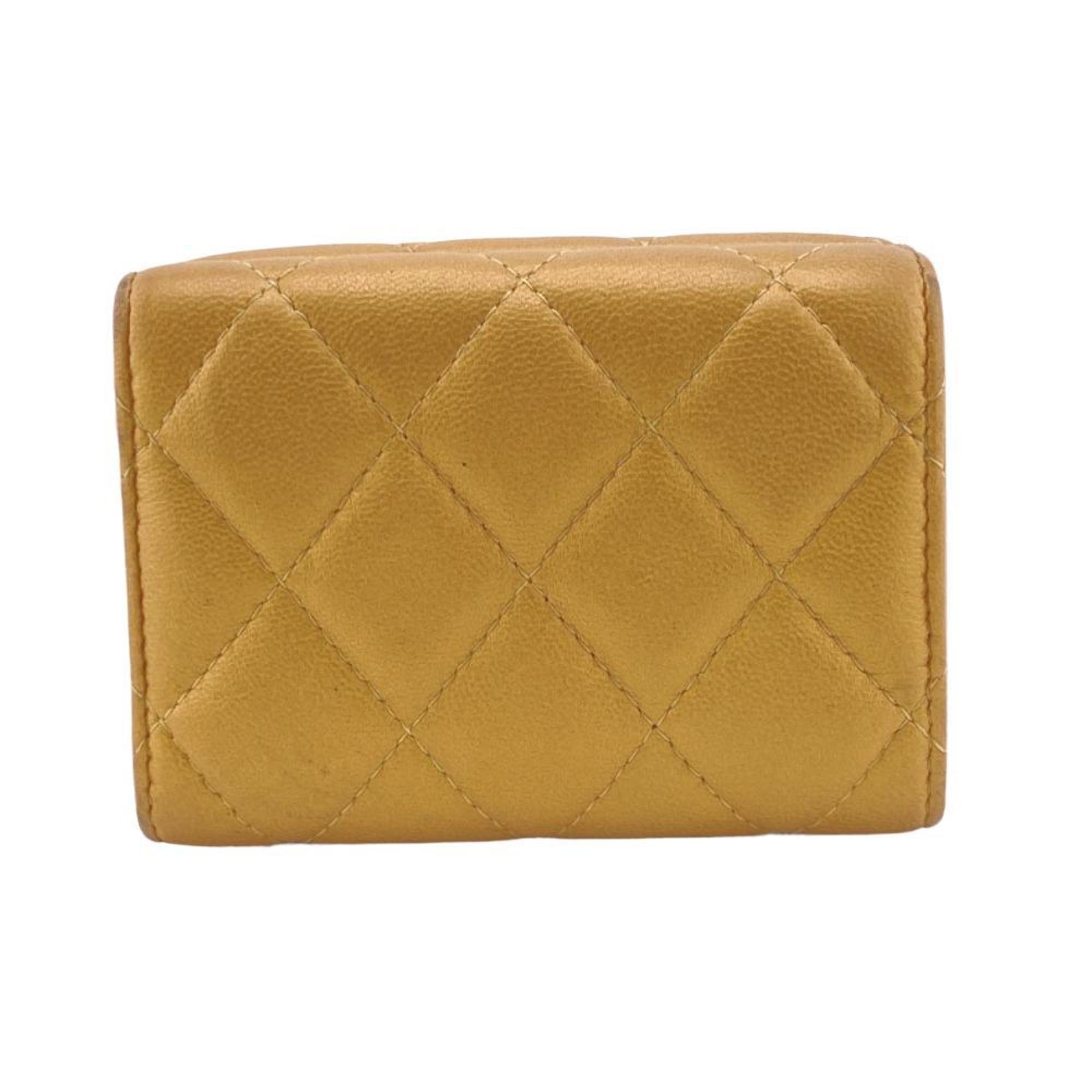 CHANEL Compact Wallet Coco Mark Matelasse Trifold Gold Women's Z0005167