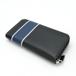 PRADA Prada Round Zip Wallet Long Line Saffiano Leather NERO Black Blue 2ML034