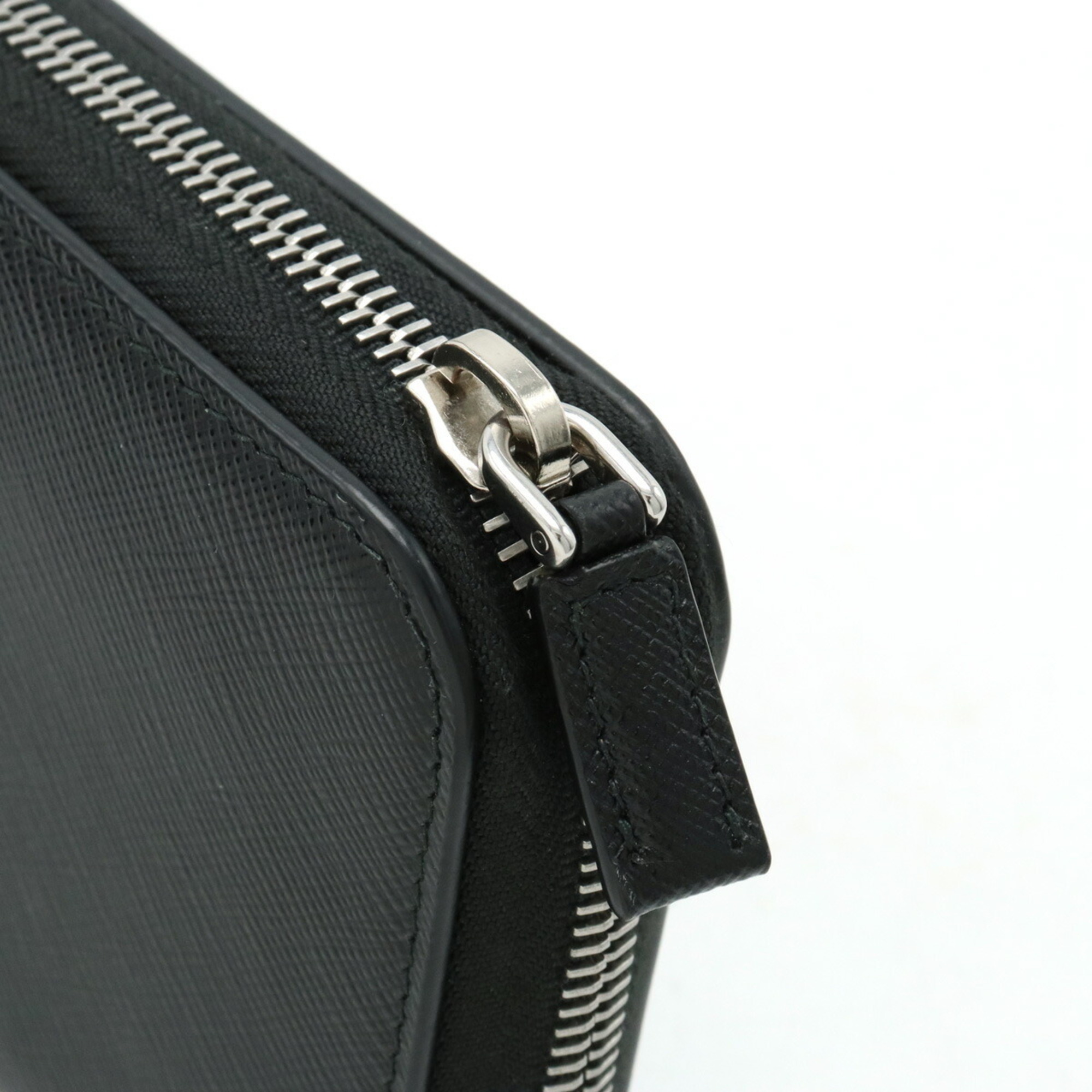 PRADA Prada Round Zip Wallet Long Line Saffiano Leather NERO Black Blue 2ML034