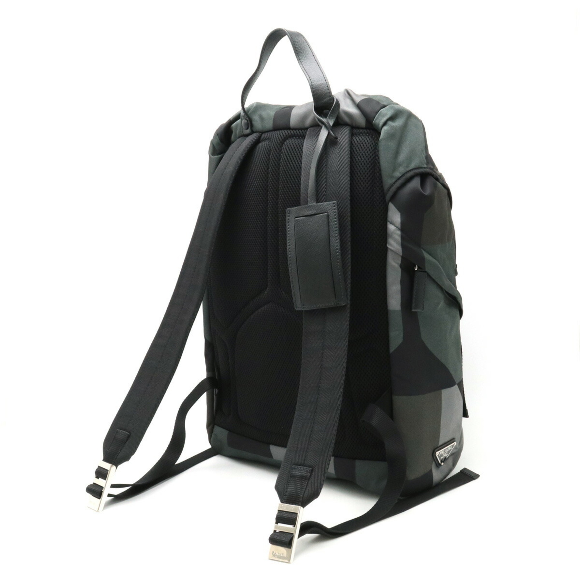 PRADA Backpack Rucksack Daypack Geometric Pattern Nylon Leather ARDESIA Khaki Gray Multi Overseas Duty Free Store Purchased Item 2VZ135