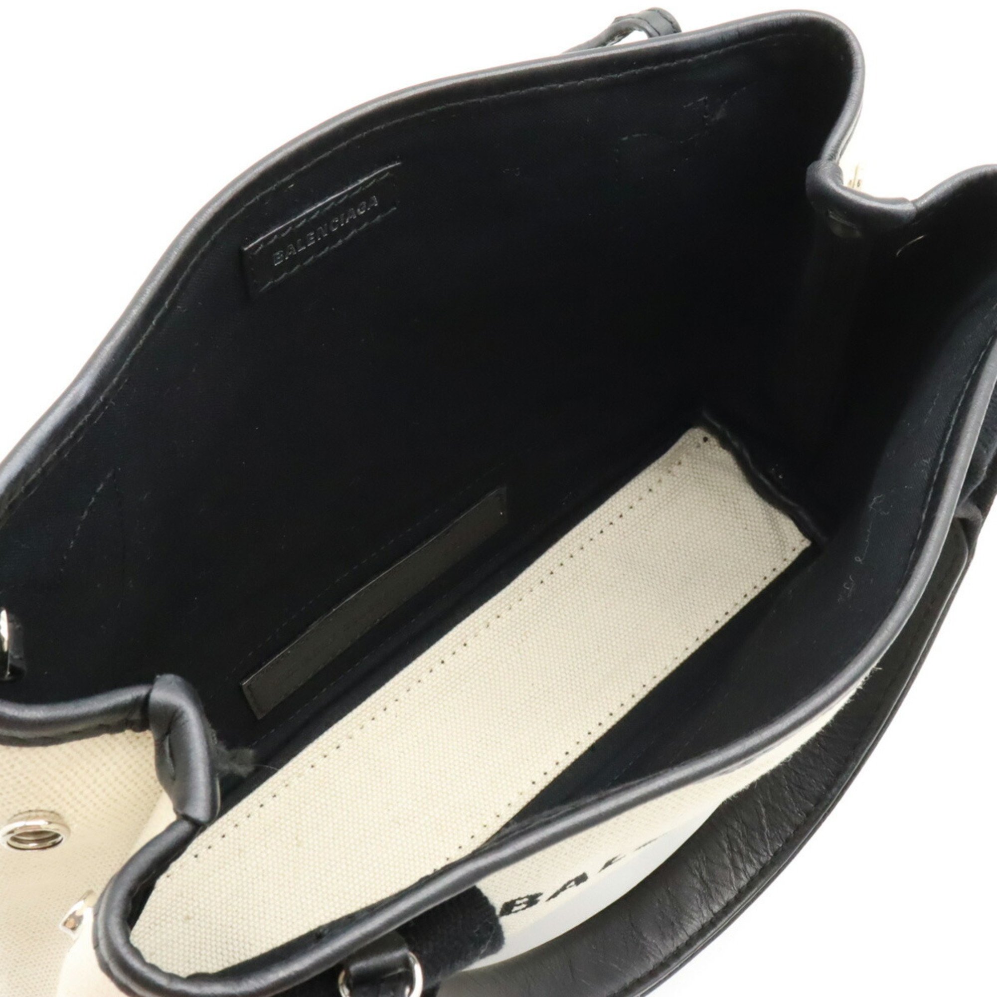 BALENCIAGA Navy Cabas XS Handbag Tote Bag Shoulder Canvas Ivory Black 390346