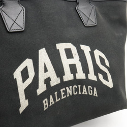 BALENCIAGA Cities Paris Jumbo Small Tote Bag Print Canvas Leather Black White 692068