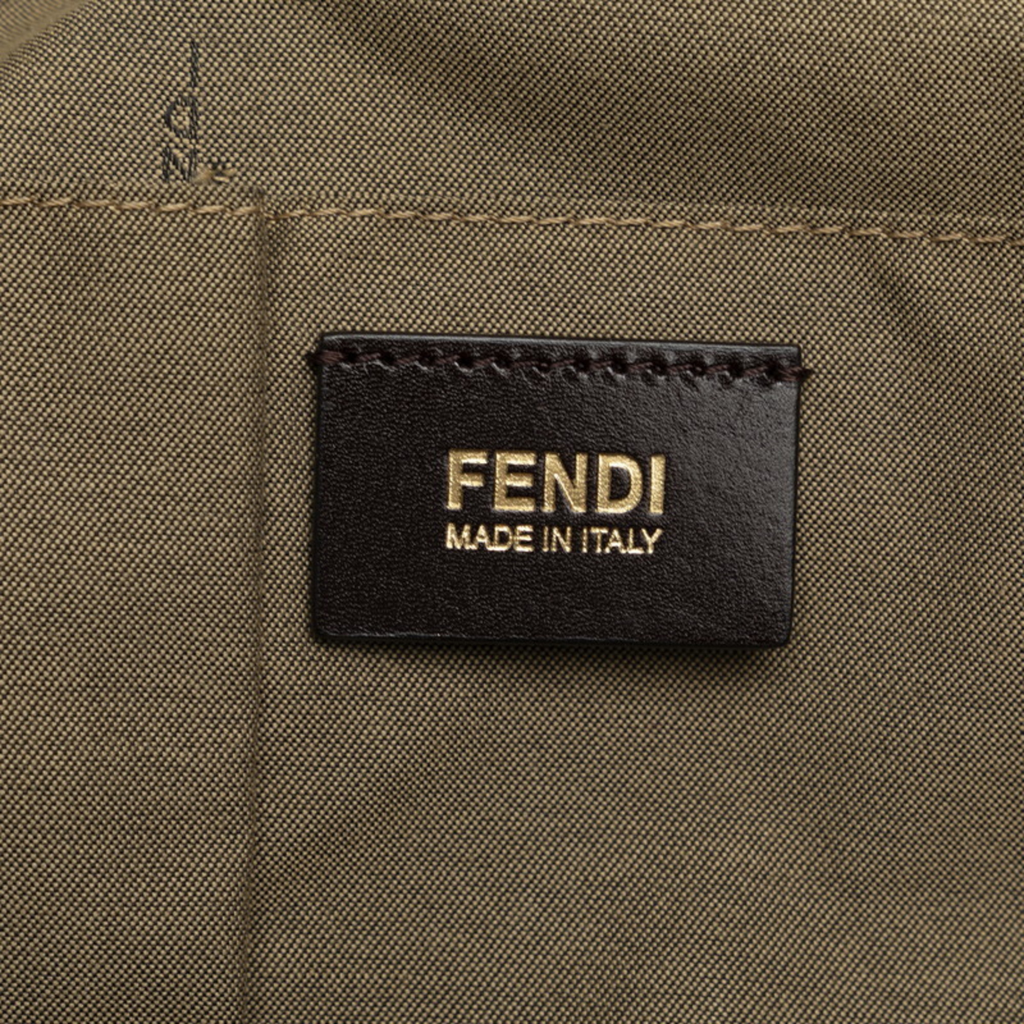 FENDI FF Hardware Lampo Tote Bag Shoulder 8BR636 Beige Leather Ladies