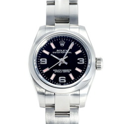 Rolex Oyster Perpetual 26 176200 Black 369 Arabic Pink Bar Dial Watch Ladies