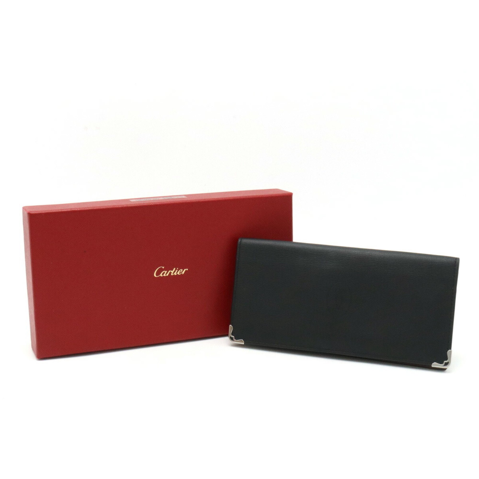 Cartier Must de International Wallet Bifold Long Bill Holder Leather Black L3001361