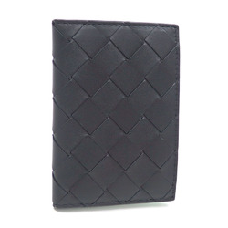 Bottega Veneta Bifold Card Case Intrecciato Flap Men's Black Glass Calf Leather 592619 A210786