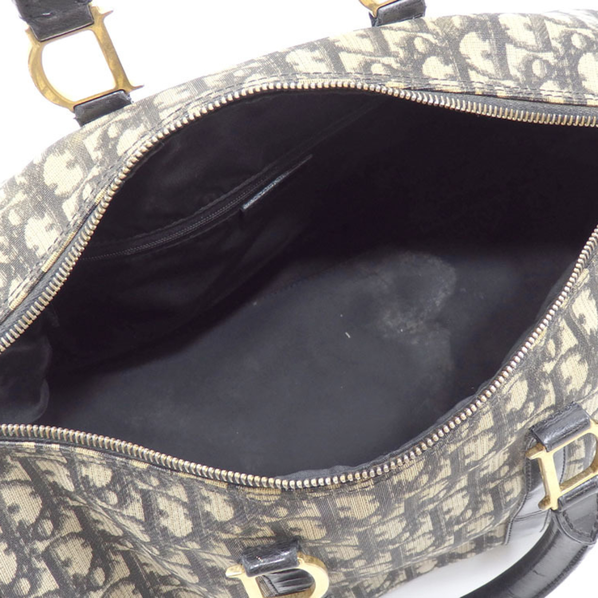Christian Dior Handbag Women's Beige Black PVC Leather Boston Trotter A2229876