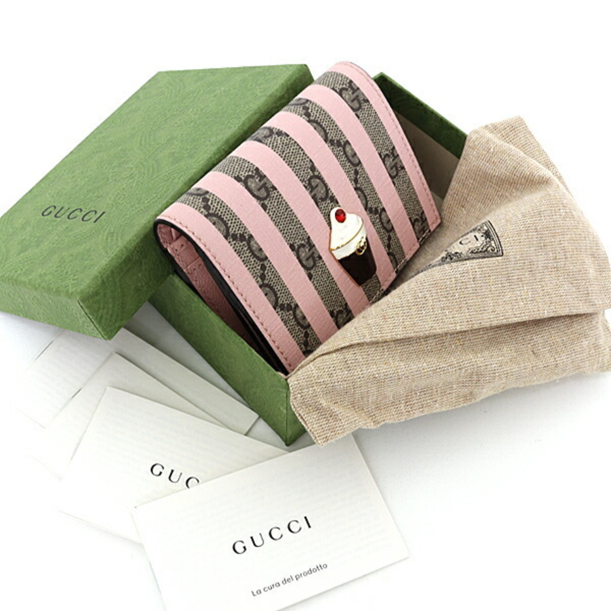 GUCCI GG Supreme Card Case Wallet Ice Cream 701489 Pink Beige
