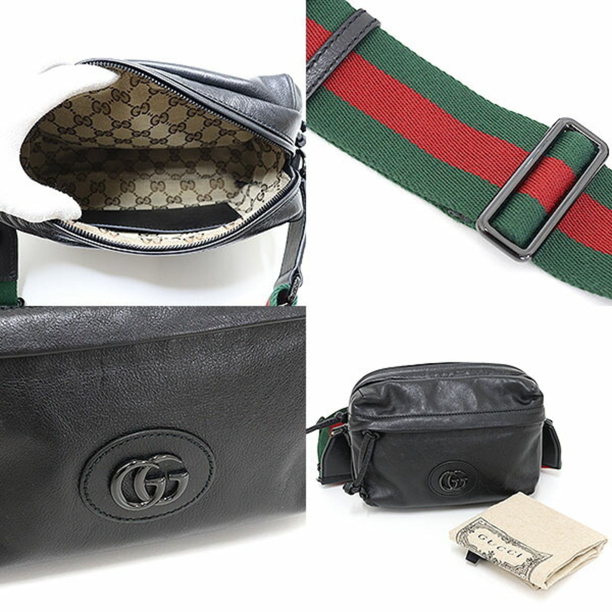 Gucci Double G Crossbody Bag Black Leather 725696 Shoulder Web Stripe