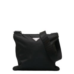 Prada Triangle Plate Tessuto Shoulder Bag VA0053 Black Nylon Leather Women's PRADA