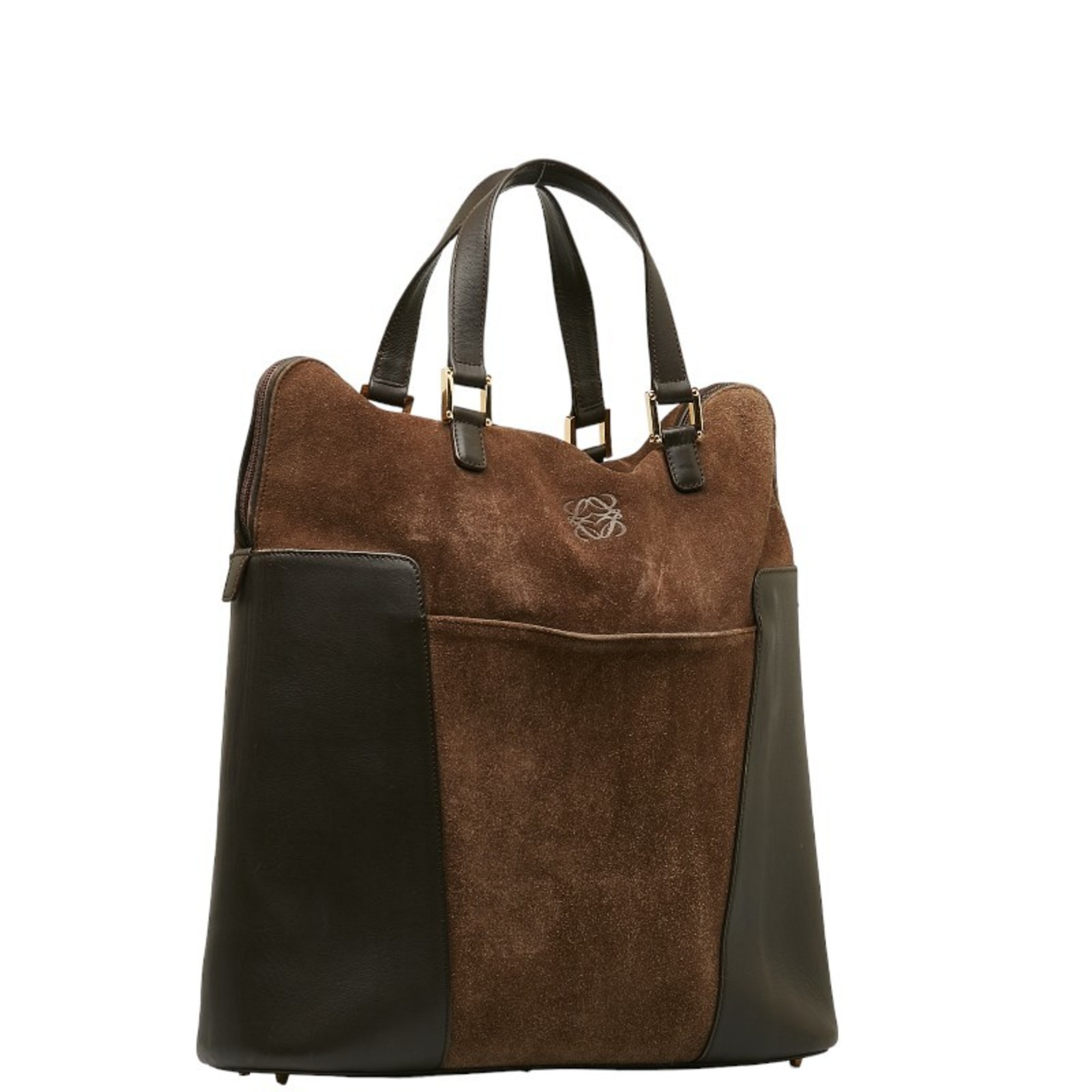 LOEWE Anagram Handbag Tote Bag Brown Suede Leather Ladies