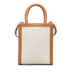 CELINE Vertical Cover Handbag Shoulder Bag White Brown Canvas Leather Ladies