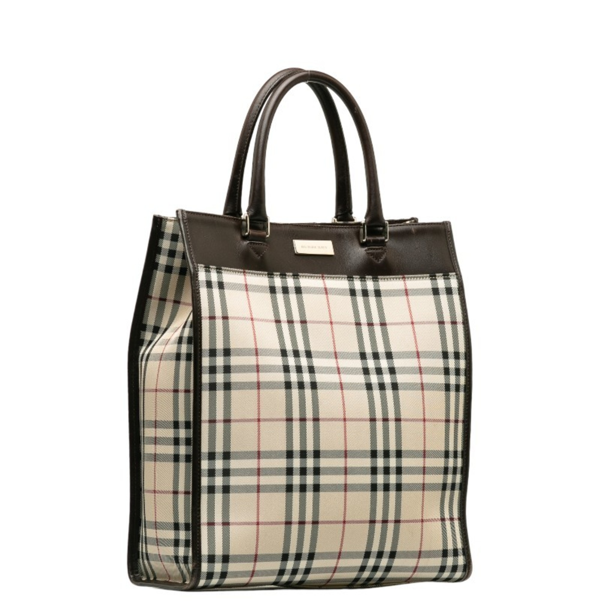 Burberry Nova Check Handbag Tote Bag Beige Brown Canvas Leather Women's BURBERRY