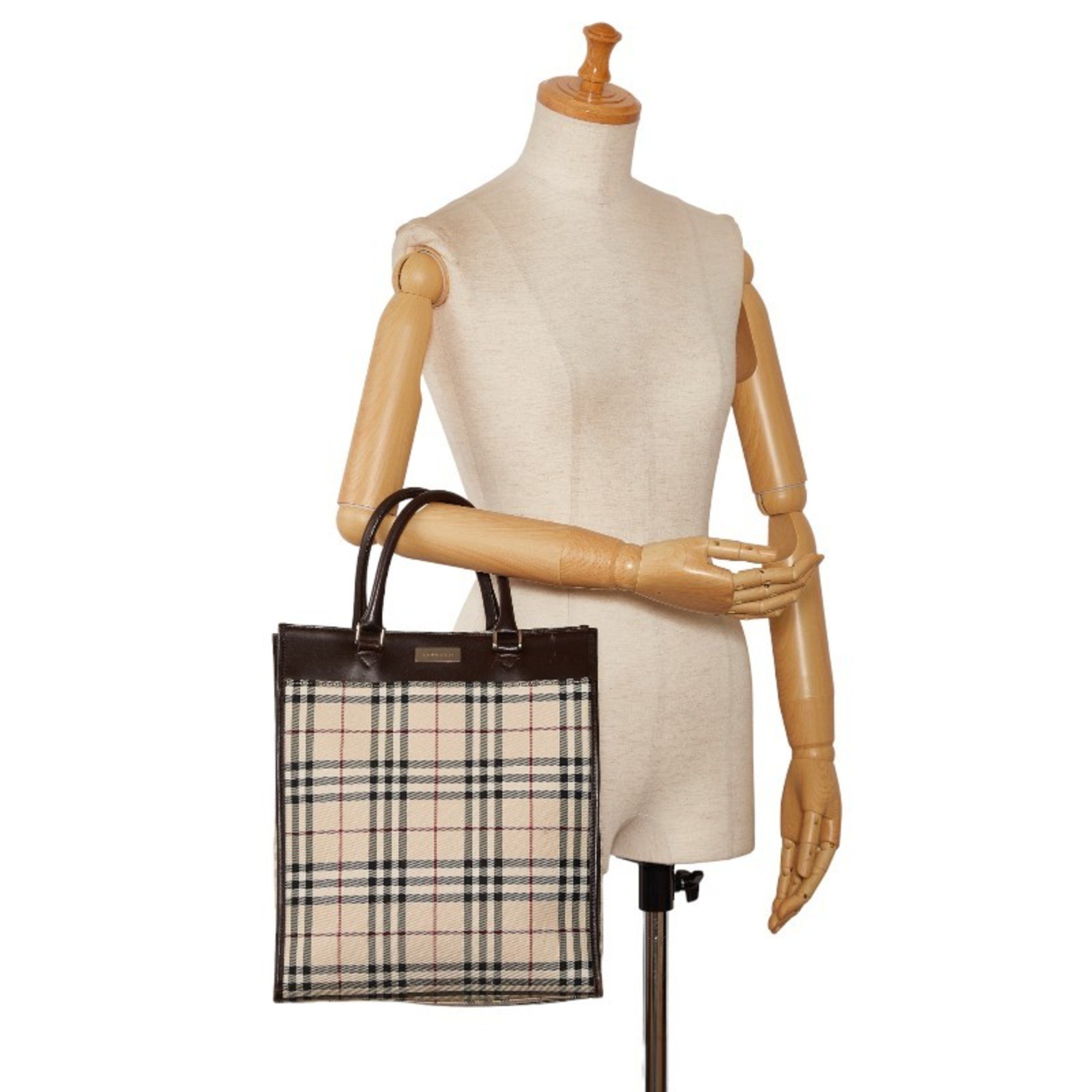 Burberry Nova Check Handbag Tote Bag Beige Brown Canvas Leather Women's BURBERRY