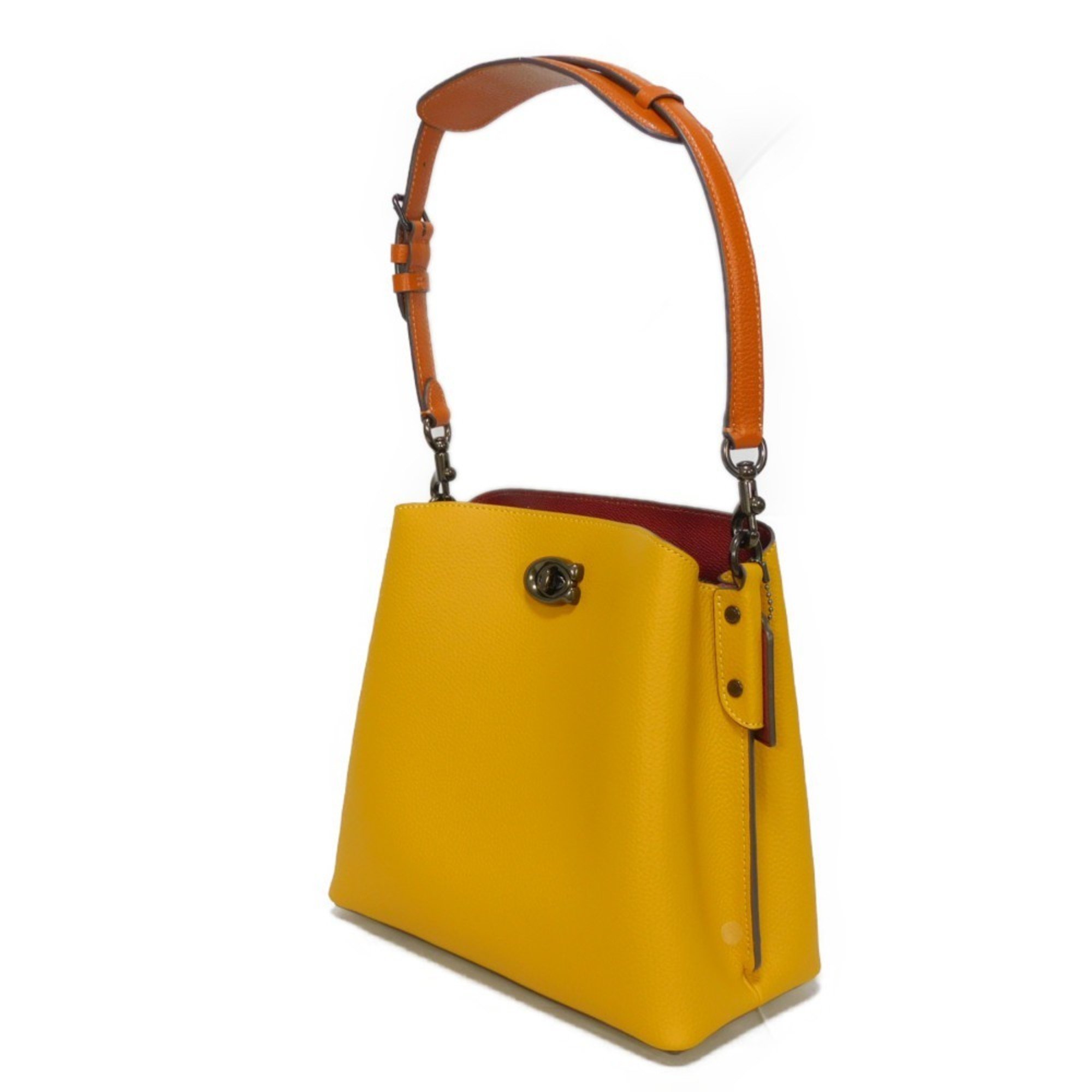 Coach COACH Shoulder Bag Willow Bucket C Multi Dark Yellow Brown Bordeaux Color Block Flux C3766 Women's