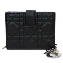 Christian Dior Dior Bifold Wallet Lady Compact Snap Button Charm Cannage Lambskin Black Ladies