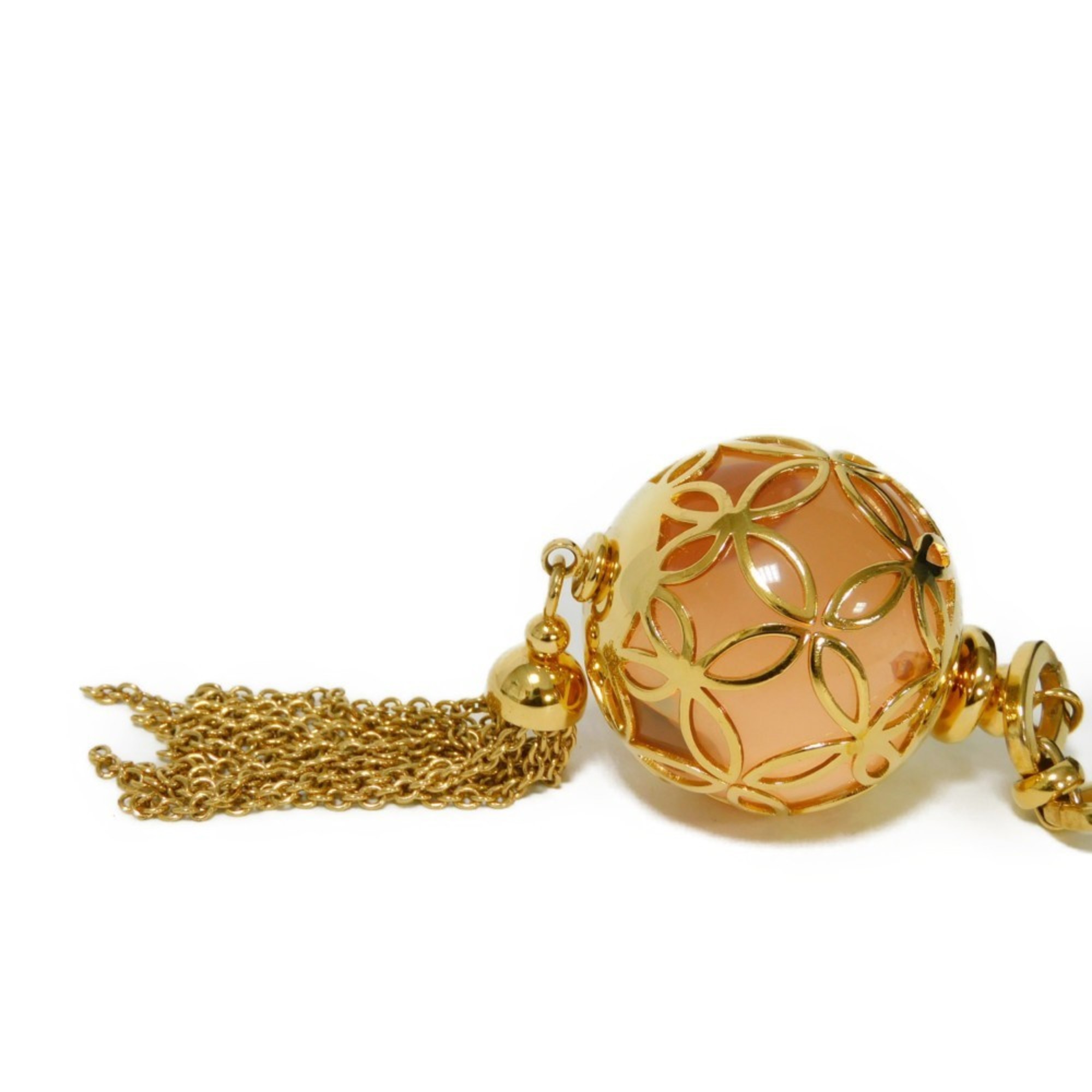 LOUIS VUITTON Keychain Portocre Ice Ball Tassel Gold Monogram Flower Clear Rose M66779 Women's