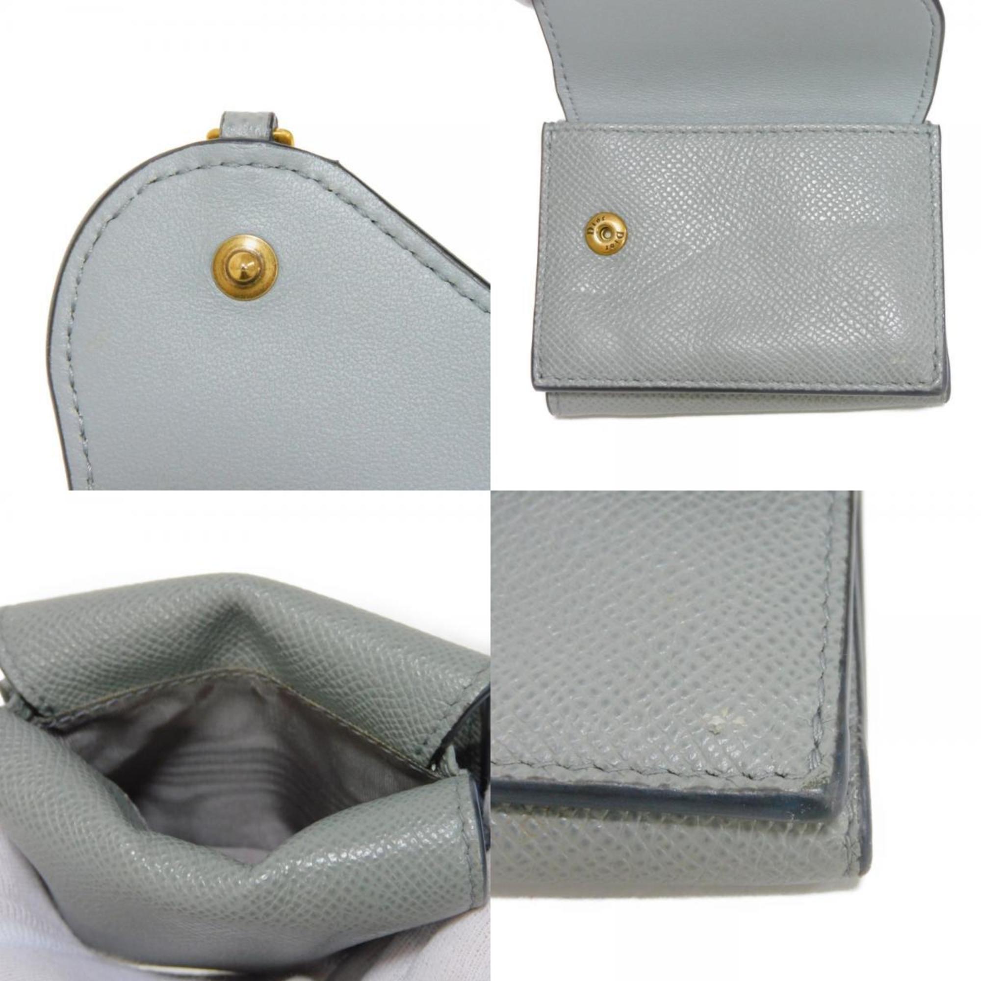 Christian Dior Dior Trifold Wallet Saddle Compact Grained Calf Gray D Stone S5653CBAA_M41G Men's Women's Billfold