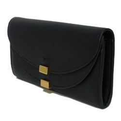 Chloé Chloe Long Wallet Georgia W Flap Grain Calf Beige Bifold Embossed Black 6SP284 Women's