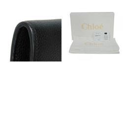 Chloé Chloe Long Wallet Georgia W Flap Grain Calf Beige Bifold Embossed Black 6SP284 Women's