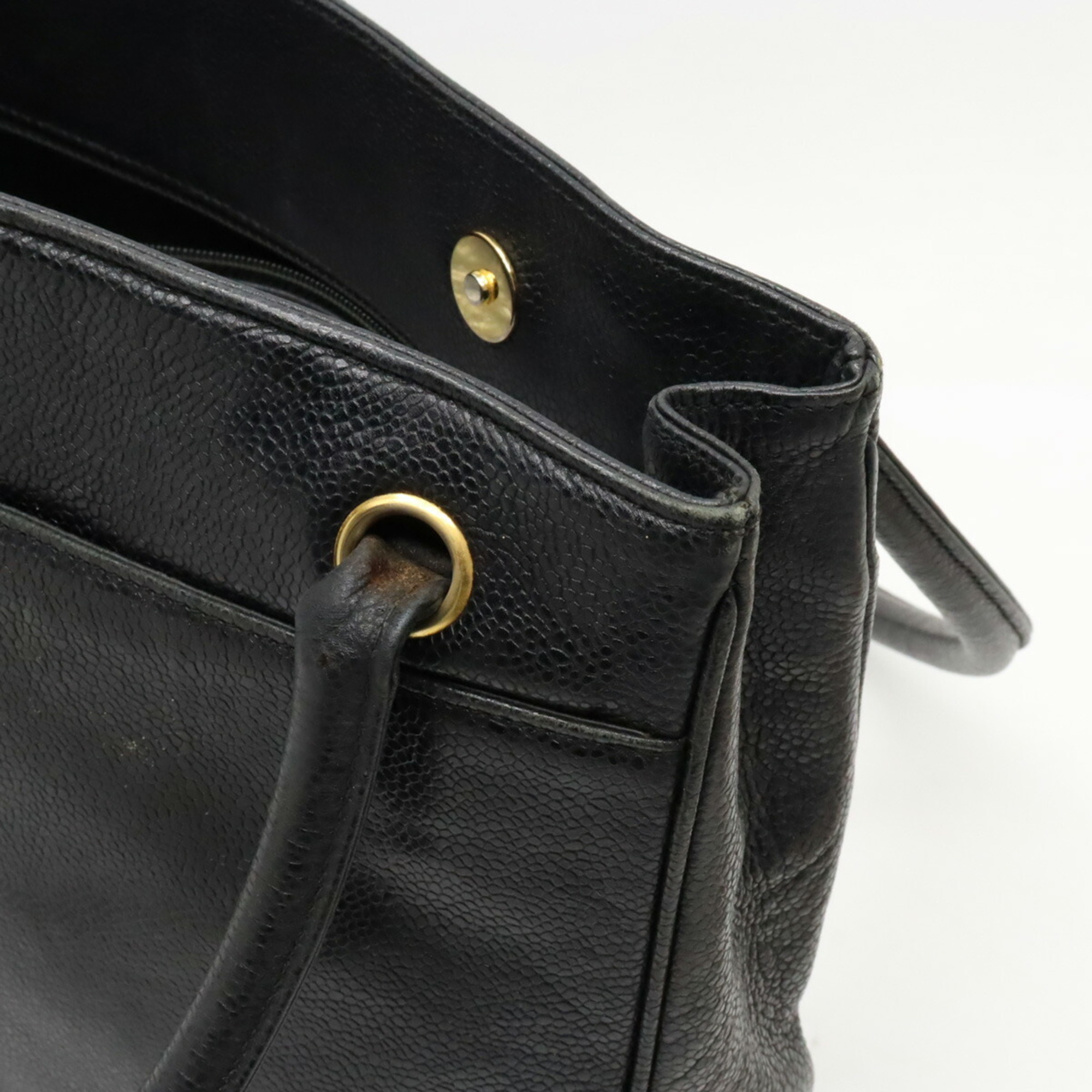 CHANEL Cocomark Tote Bag Shoulder Caviar Skin Leather Black
