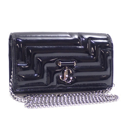 Jimmy Choo Chain Shoulder Wallet Women's Black Patent Leather Bifold Long A210545