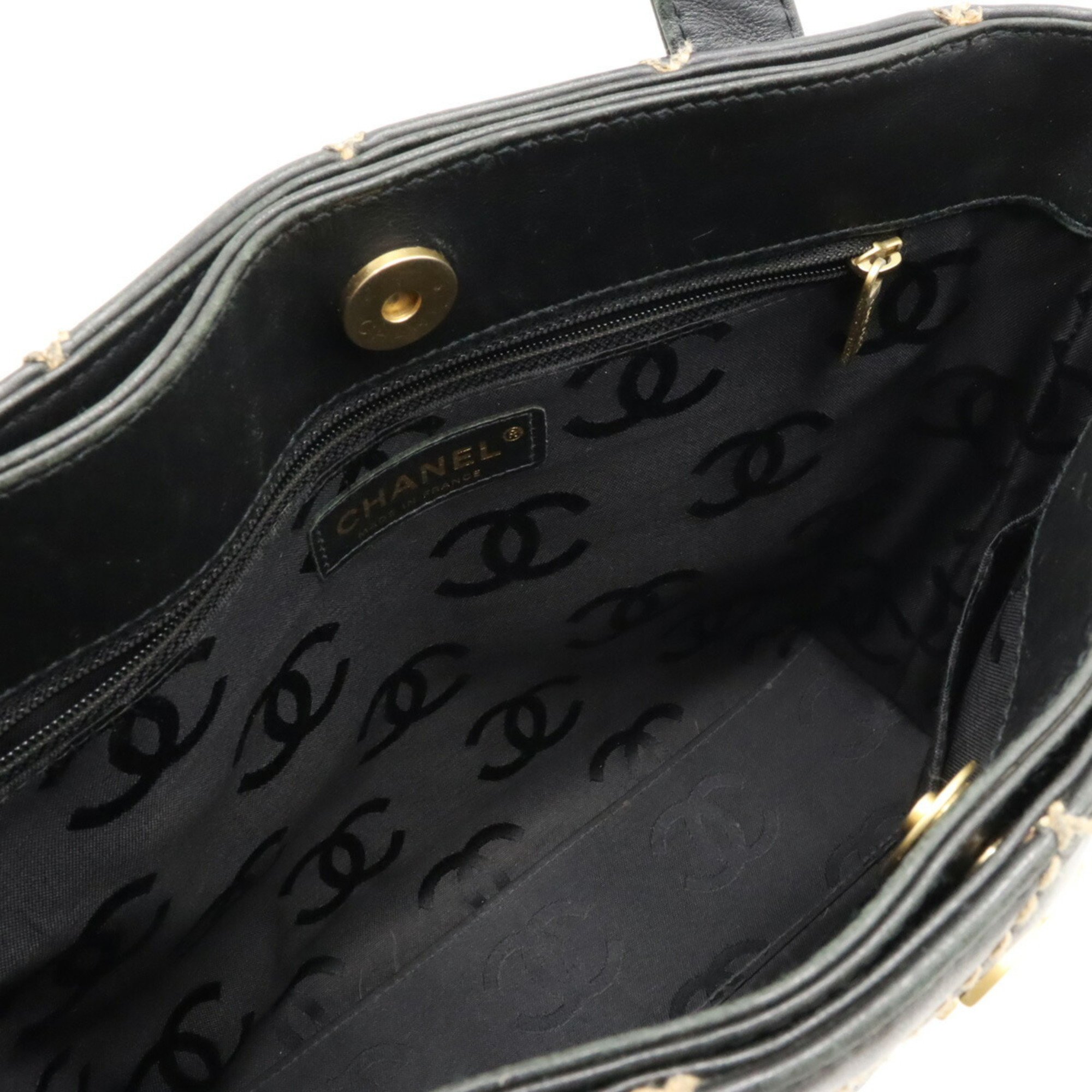 CHANEL Wild Stitch Coco Mark Tote Bag Handbag Leather Black A18126