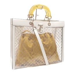 Jimmy Choo Tote Bag Women's Latte Yellow Fabric Leather Vinyl Clear Hand VARENNE A210549
