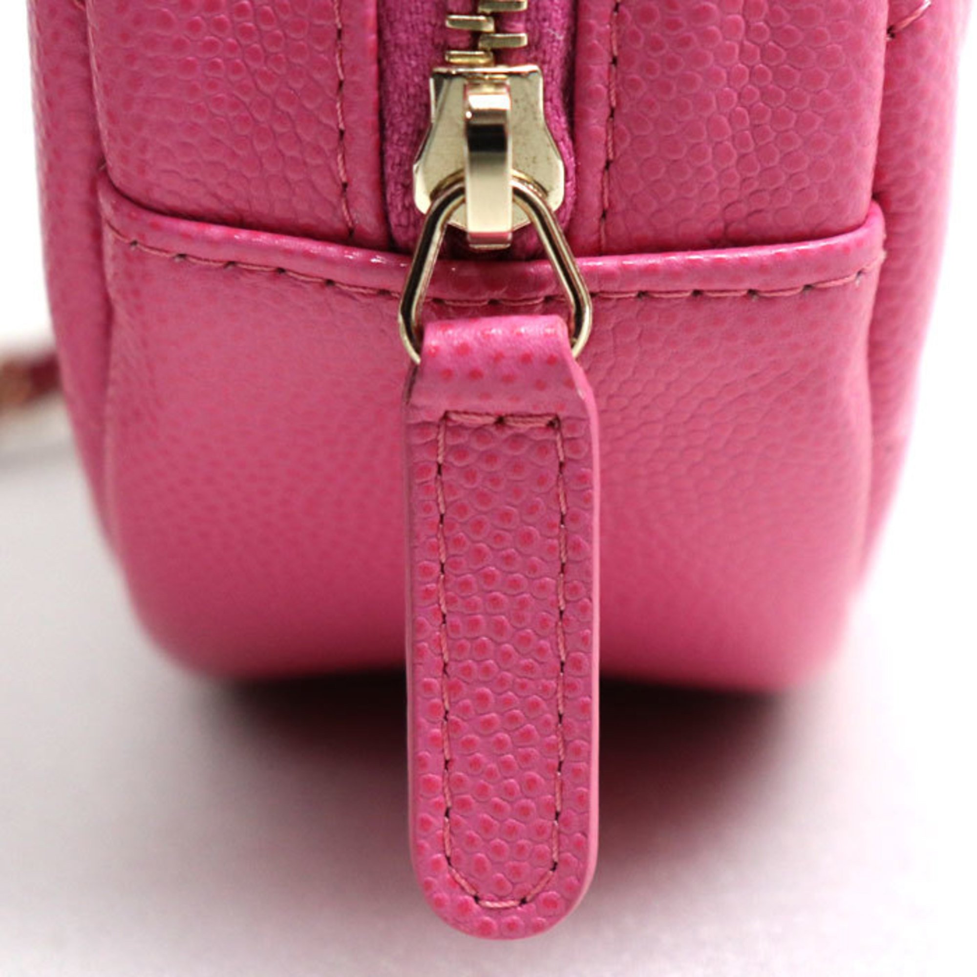 CHANEL Matelasse Round Chain Shoulder Bag Pink Caviar Skin Ladies