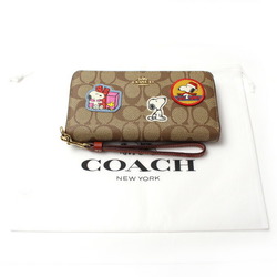 COACH X PEANUTS Long Zip Around Wallet Signature Canvas Patch Khaki Redwood Multi CF218 IMT1O