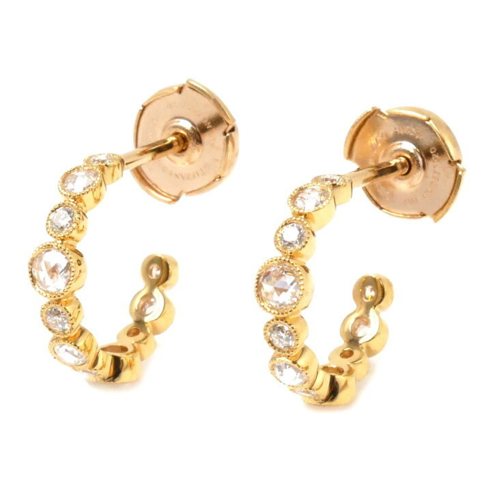 TIFFANY&Co. Tiffany K18YG PG Jazz Circle Earrings Diamond 3.3g Cobblestone Hoop Milgrain Ladies