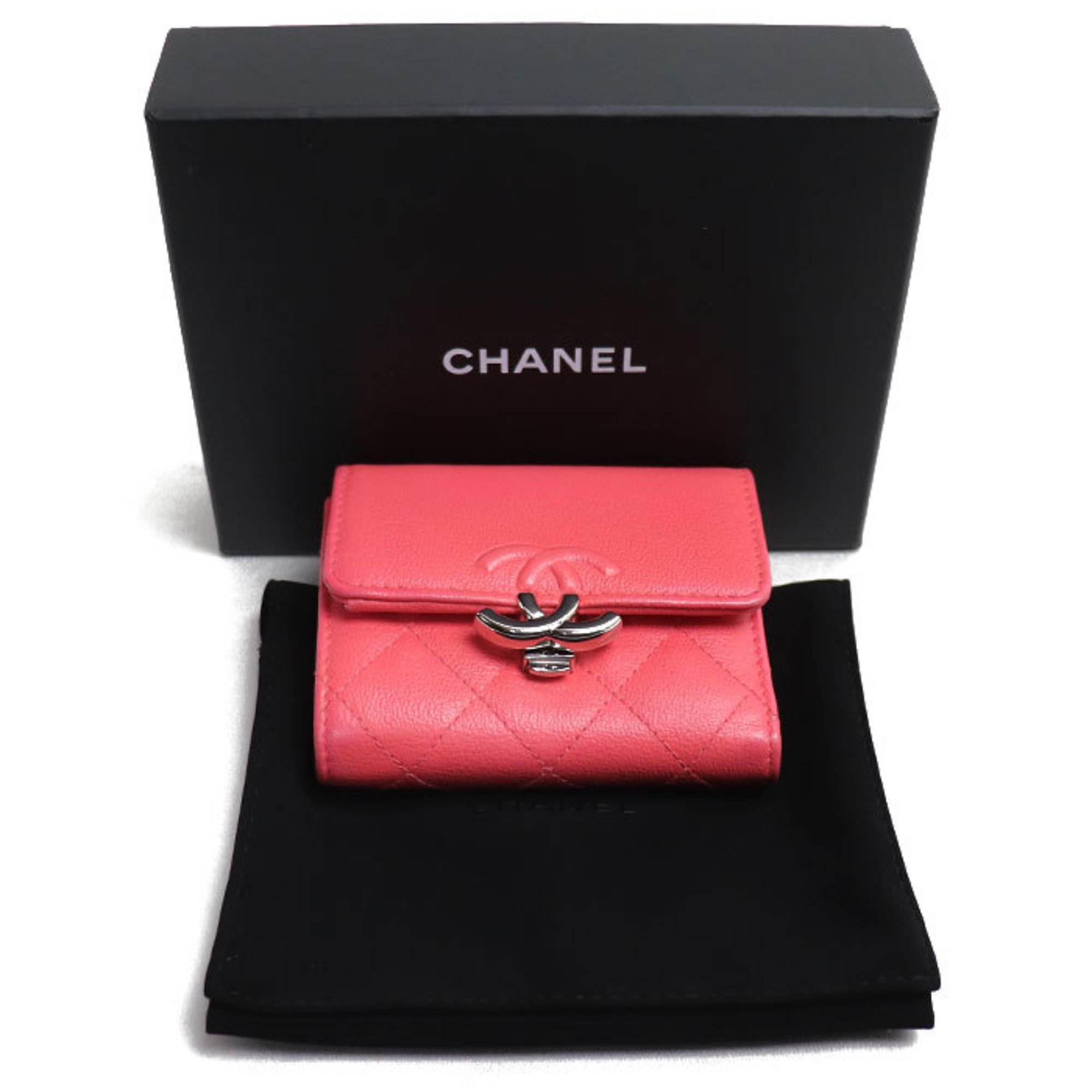 CHANEL Matelasse Small Flap Wallet Trifold Pink Ladies