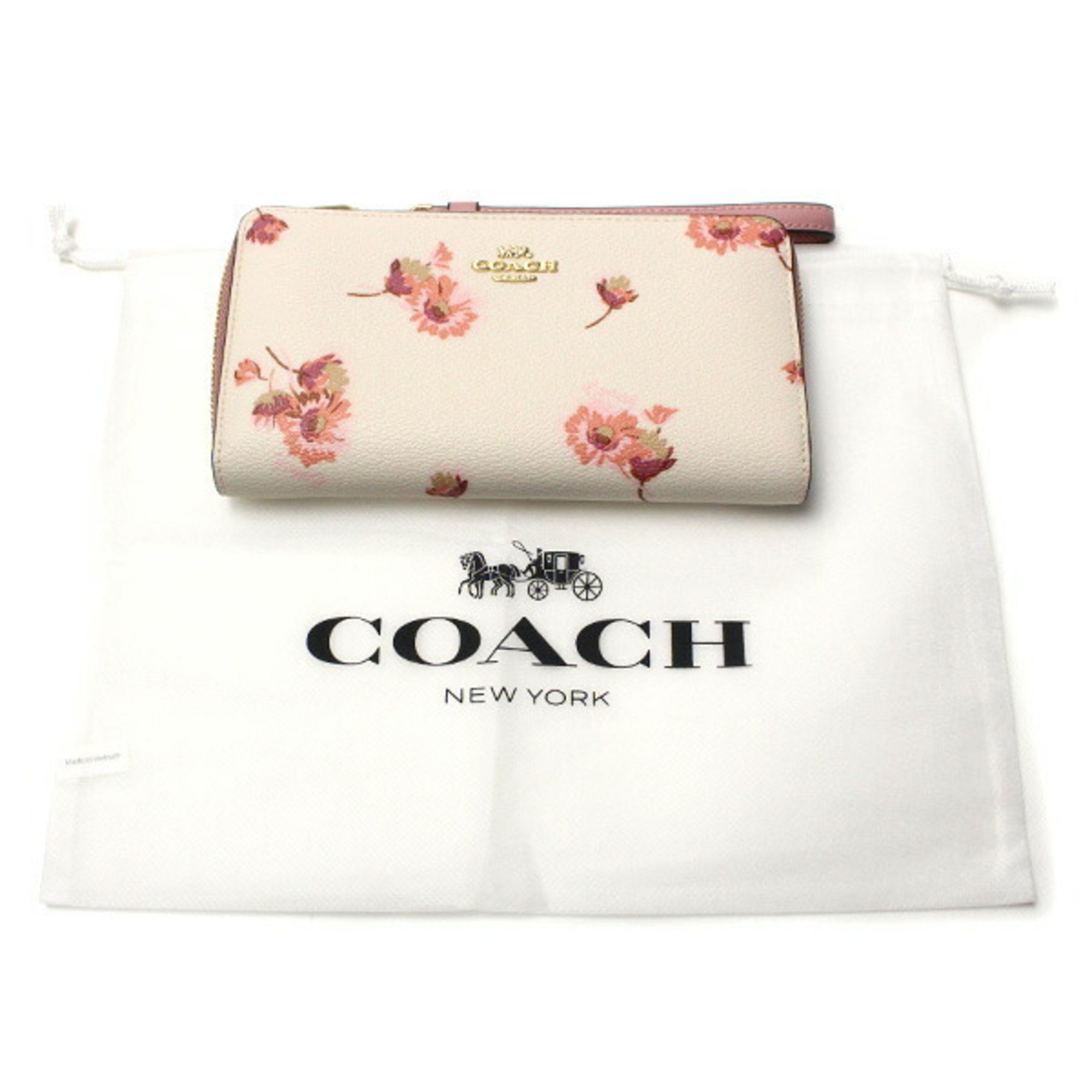 COACH Coach Long Zip Around Wallet with Multi Floral Print Round Chalk C4455 IMCAH Women's