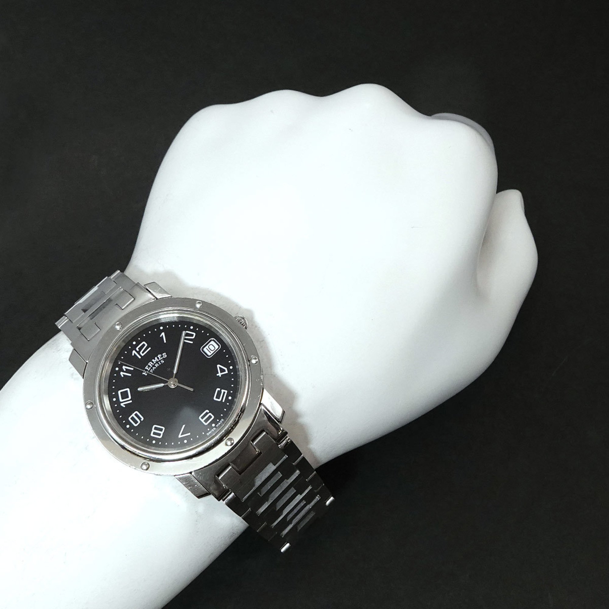 Hermes Clipper CL6 710 Men's Watch Date Black Dial Quartz