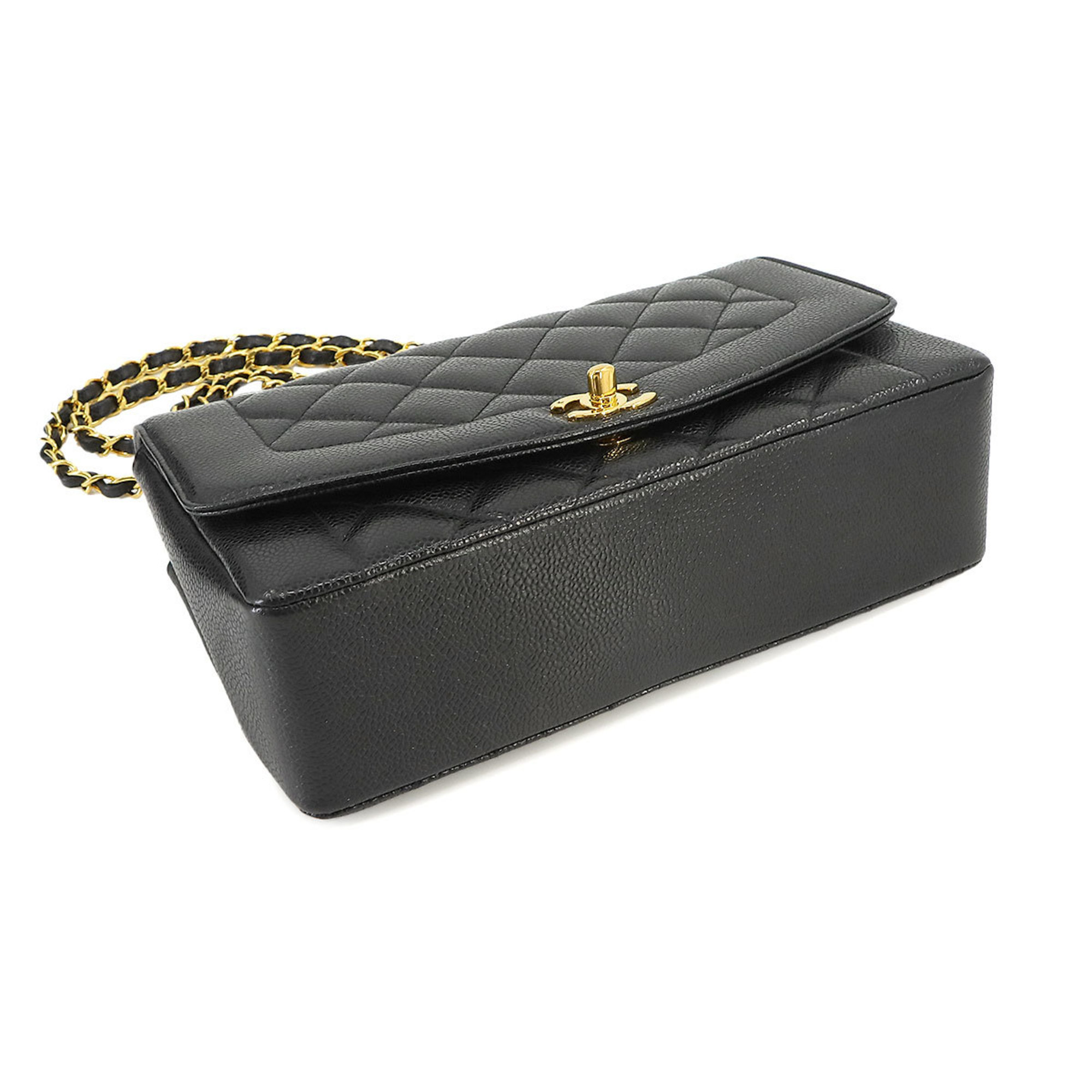 CHANEL Diana Matelasse 25 Chain Shoulder Bag Caviar Skin Black A01165