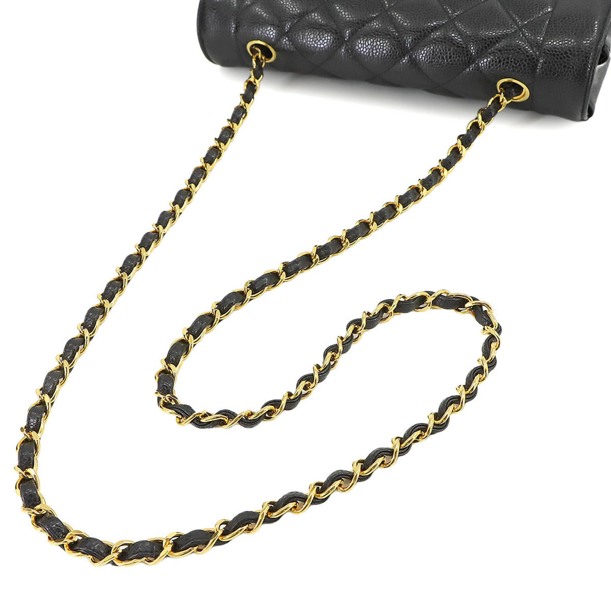 CHANEL Diana Matelasse 25 Chain Shoulder Bag Caviar Skin Black A01165
