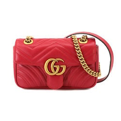 GUCCI GG Marmont Quilted Bag Shoulder Leather Red 446744