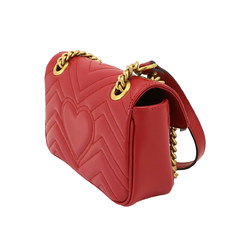 GUCCI GG Marmont Quilted Bag Shoulder Leather Red 446744