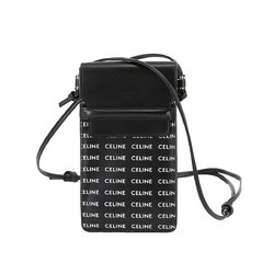 CELINE Mobile Pouch Shoulder Bag Leather Black White 10G332 Phone with Flap