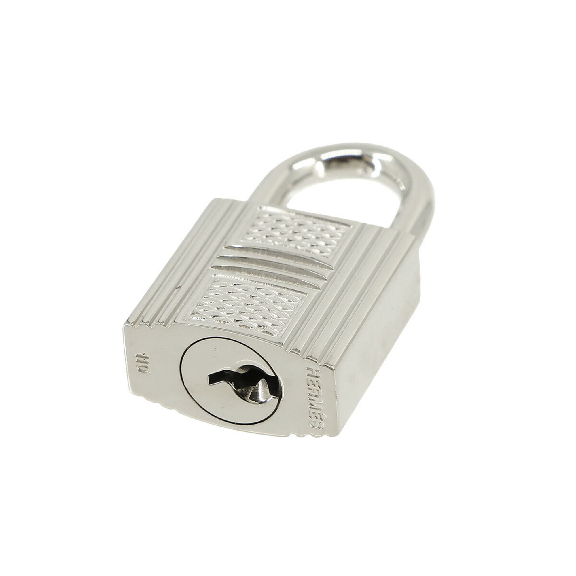 Hermes Guilloche Cadena Key Set Padlock Silver Lock