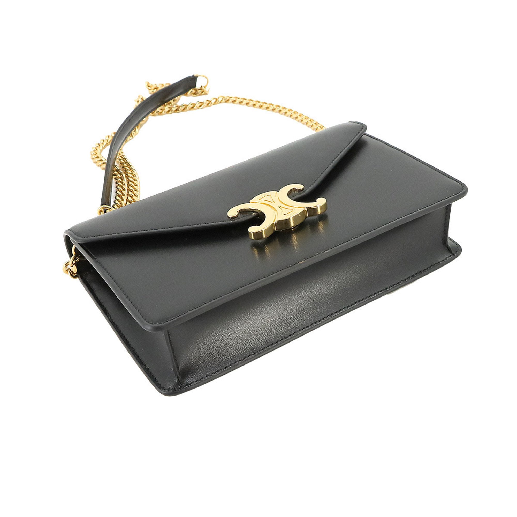 Celine CELINE Margo Triomphe Chain Wallet Long Leather Black 10L033DPV Gold Hardware